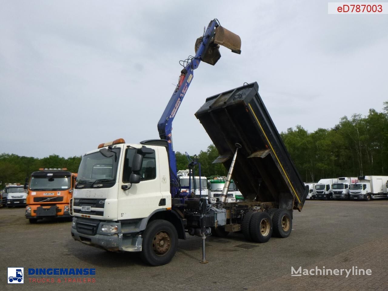 شاحنة رافعة DAF D.A.F. CF 75.310 6x4 RHD tipper + HMF 1144 K-1 + grapple